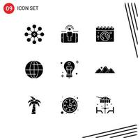 9 Universal Solid Glyphs Set for Web and Mobile Applications solution bulb earth internet global Editable Vector Design Elements