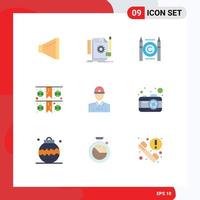 Pictogram Set of 9 Simple Flat Colors of worker construction business paper festival Editable Vector Design Elements