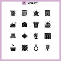 16 Universal Solid Glyphs Set for Web and Mobile Applications ship fisherman home data storage data center Editable Vector Design Elements