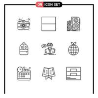 Set of 9 Vector Outlines on Grid for scientist professor monitor read backbag Editable Vector Design Elements