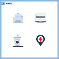 Pack of 4 Modern Flat Icons Signs and Symbols for Web Print Media such as email disposable cup text louck map Editable Vector Design Elements