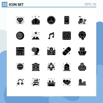 Set of 25 Vector Solid Glyphs on Grid for iphone mobile vegetable smart phone interface Editable Vector Design Elements