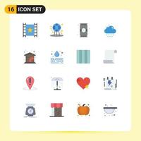 Group of 16 Flat Colors Signs and Symbols for moon rain bottle drop soft drink Editable Pack of Creative Vector Design Elements