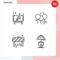 conjunto de pictogramas de 4 colores planos de línea de llenado simple de elementos de diseño de vector editable de camino de día de mensaje de atención de anuncio