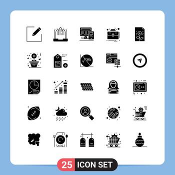 grupo de 25 signos y símbolos de glifos sólidos para elementos de diseño de vectores editables de negocio de maleta de computadora