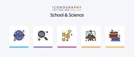 School And Science Line Filled 5 Icon Pack Including school. pen. book. literature. books. Creative Icons Design vector