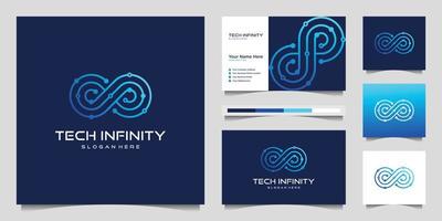 línea infinita de tecnología creativa. símbolo de infinito moderno, punto de tecnología, diseño de logotipo premium y vector de tarjeta de visita.