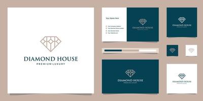 diamantes y casa. conceptos de diseño abstracto para agentes inmobiliarios, hoteles, residencias. símbolo para la construcción. diseño de logotipos y plantillas de tarjetas de visita. vector