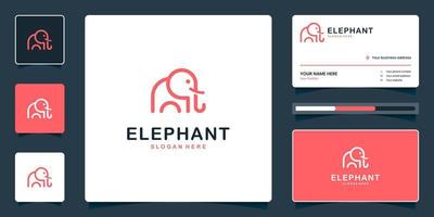 logotipo de elefante lindo minimalista con estilo de arte de línea y plantilla de tarjeta de visita vector