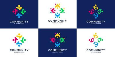 Set of colorful People human together family unity logo collection. vector