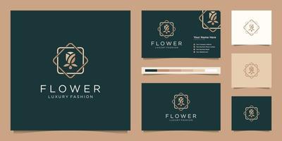 Minimalist elegant flower rose luxury beauty salon, fashion, skincare, cosmetic, yoga and spa products. logo design and business card Premium Vector