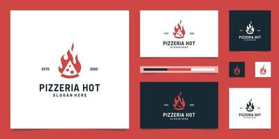 diseño de logotipo pizzería y llama. restaurante de pizza italiana de vector de símbolo.