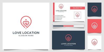 Creative love location logo design concept line art style. combine heart, pin, map and people logo design vector and business card