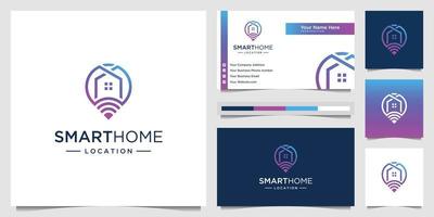 Smart home with combine map and connection logo design and business card. Creative template logo technology. vector