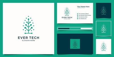 Creative Tree tech logo design idea. Creative symbol for tech, cloud, data, internet with business card design. vector