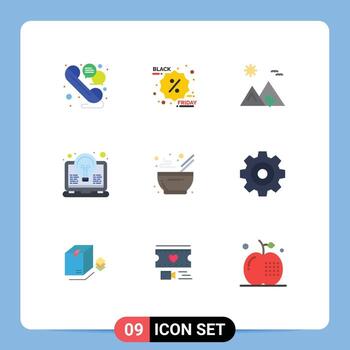 Paquete de 9 colores planos de interfaz de usuario de signos y símbolos modernos de elementos de diseño de vector editables de pirámide de codificación de arabia de idea ligera