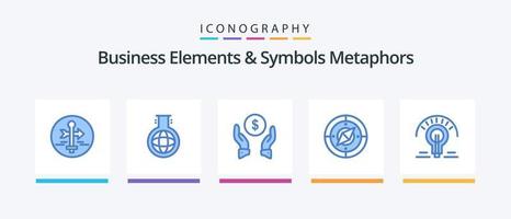 Business Elements And Symbols Metaphors Blue 5 Icon Pack Including bulb. compass. experiment. navigator. protection. Creative Icons Design vector