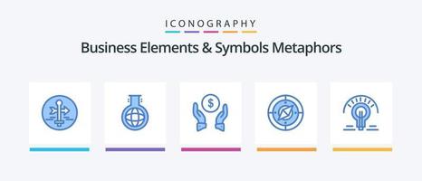 Business Elements And Symbols Metaphors Blue 5 Icon Pack Including bulb. compass. experiment. navigator. protection. Creative Icons Design vector