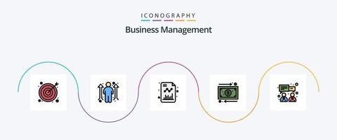 la línea de gestión empresarial llenó el paquete de iconos planos 5 que incluye finanzas. negocio. gráfico. dinero. dinero vector