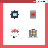 un conjunto moderno de 4 iconos y símbolos planos, como el seguro de comunicación, ayuda a los elementos de diseño vectorial editables del paraguas móvil vector