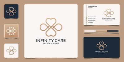 diseño de logotipo de corazón minimalista con símbolo de infinito. iconos de belleza cosméticos, maquillaje, cuidado de la piel y plantilla de tarjeta de visita. vector