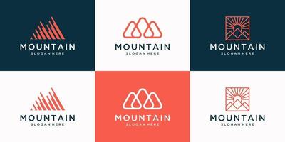 Set of creative mountain logo with abstract initial M logo design collection. vector