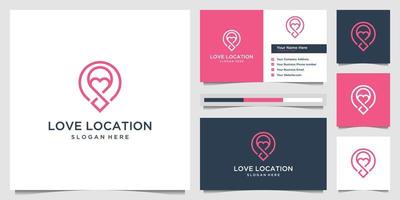 Creative love location combine heart and pin with concept line art style. logo design and business card vector