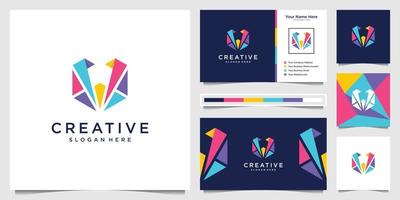 Creative letter v colorfully logo design and business card. abstract clever initial v with polygon concept. vector