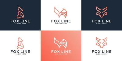 Set of creative fox logo design template. Minimalist icon animal with line art style. vector