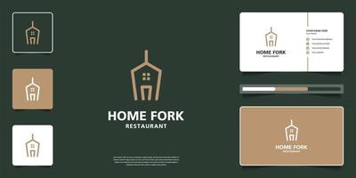 diseño de logotipo de comida creativa con combinación de casa y tenedor, ideas de símbolos para logotipo de restaurante y tarjeta de visita vector