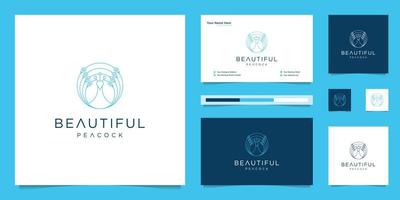 logo design beautiful peacock and business card template. minimalist luxury fashion line designs, jewelry, salon, spa. vector