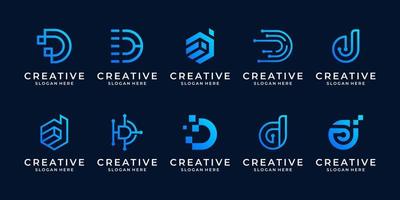 Set of creative letter d logo design template. logotypes for business of technology, digital, simple. vector