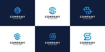 Set of initial letter S logo design symbol for technology, digital, computer, data, internet vector