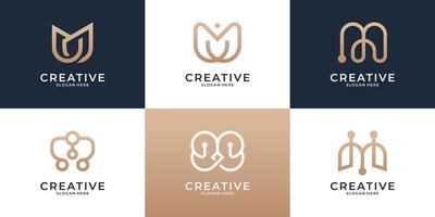 Set of abstract initial letter M monogram logo design, icons for business of luxury, elegant and random vector