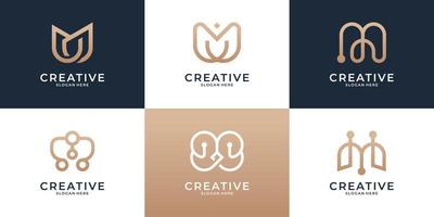 Set of abstract initial letter M monogram logo design, icons for business of luxury, elegant and random vector