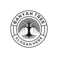 Retro vintage banyan tree logo design emblem vector