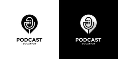 Simple combine pin and microphone for podcast logo design with black and white color vector