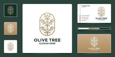 diseño de logotipo de olivo de lujo y plantilla de tarjeta de visita vector