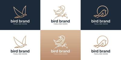 Set of Bird logo template with line art style. Creative abstract bird logo collection. vector