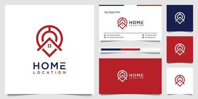 ubicación del hogar logotipo simple hogar y pin mapa ubicación símbolo bienes raíces. diseño de logotipo y plantilla de tarjeta de visita. vector
