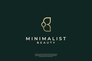 Minimalist elegant initial B and leaf logo design with line art style vector