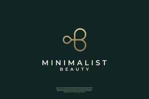 Minimalist elegant initial B and leaf logo design with line art style vector