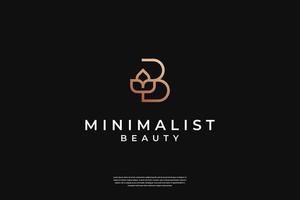 Minimalist elegant initial B and leaf logo design with line art style vector