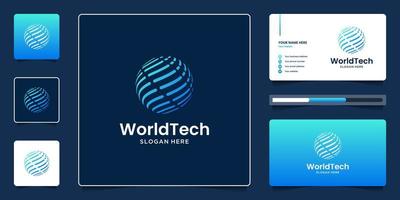 World globe abstract technology modern with gradient blue and business card template vector