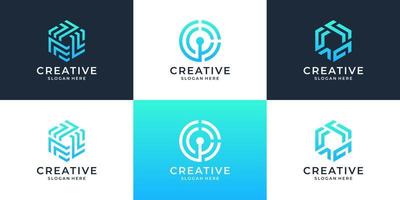 Set of abstract company logo design element. abstract hexagon, circle, shape symbols. vector