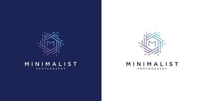 minimalist logo design photography. abstract focus lens design and initials M. vector