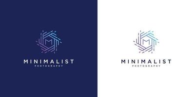 minimalist logo design photography. abstract focus lens design and initials M. vector