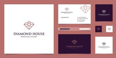 diamantes y casa. conceptos de diseño abstracto para agentes inmobiliarios, hoteles, residencias. símbolo para la construcción. diseño de logotipos y plantillas de tarjetas de visita. vector