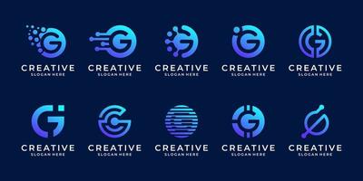 Set of abstract letter G logo template. Creative initial icon for technology. vector