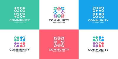 Set of abstract people together family unity logo. Colorful symbol for team work, community, group, etc. vector